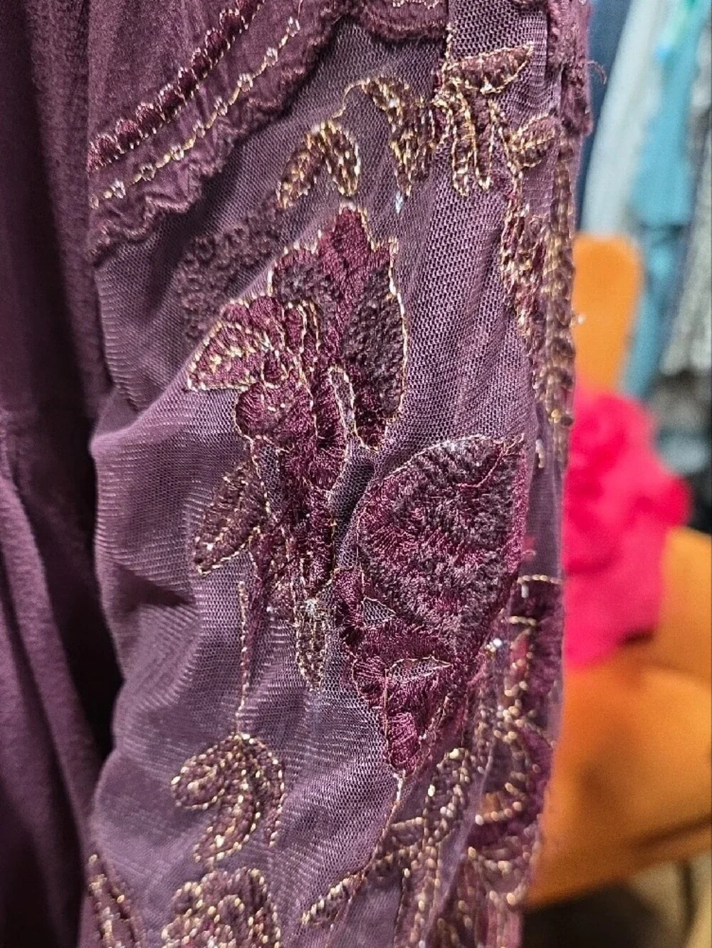 Free People Maroon Embroidered Peplum Long-Sleeve Top